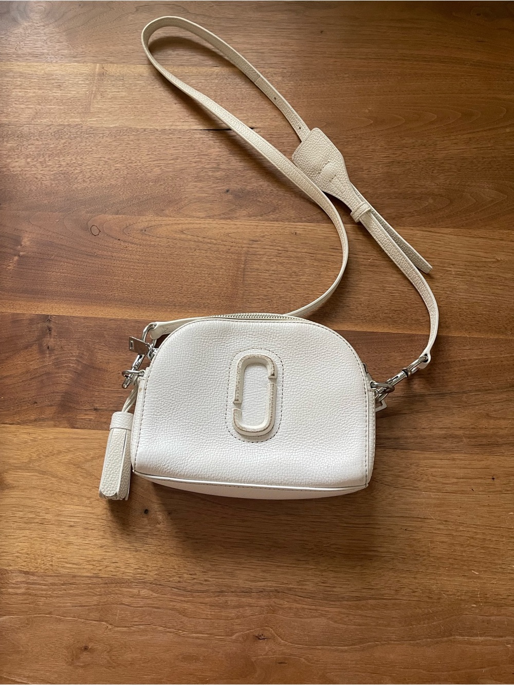 Marc Jacobs White Pebbled Leather Crossbody with Double-J Accent